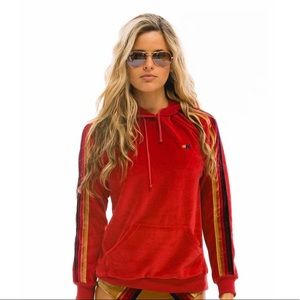 NWT! Aviator Nation Red Velour Hoodie with stripes